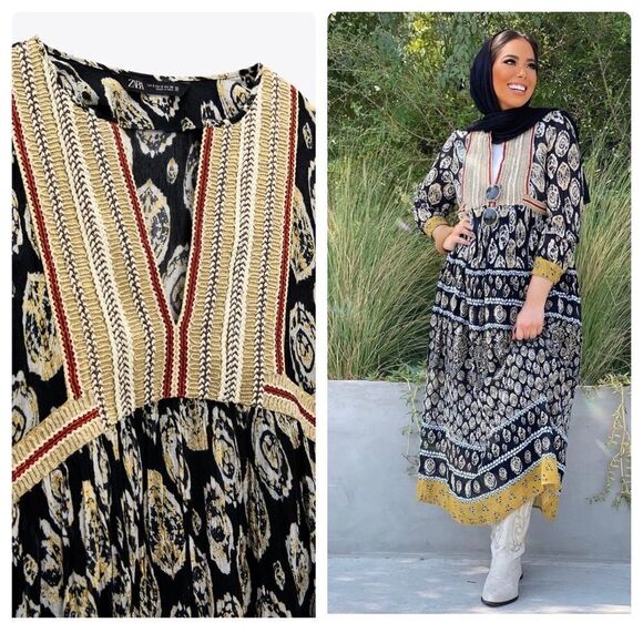 Zara Embroidered Dress Kaftan New Print - Picture 3 of 11